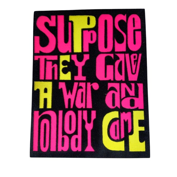 Vintage Black Light Peace anti War greeting Card 1970 Velvet unused HiP products - Picture 1 of 7